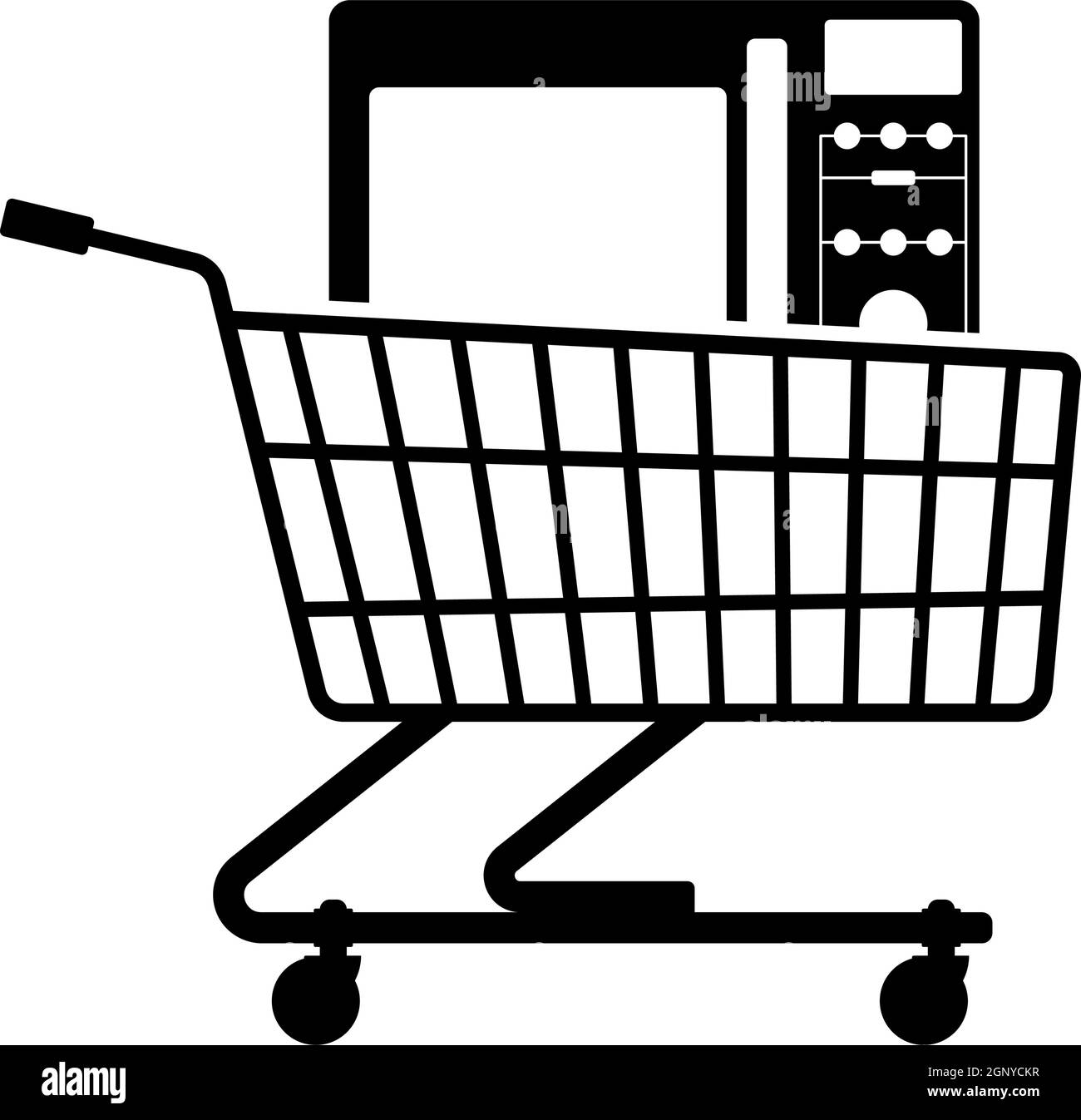 Shopping Cart With Microwave Oven Icon Stock Vector