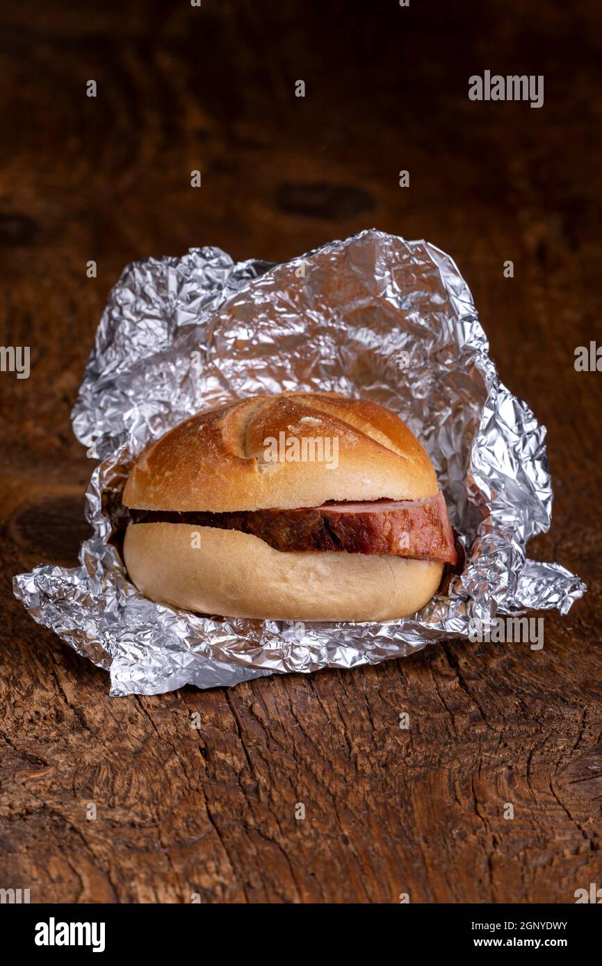 bavarian meat loaf in a bun Stock Photo