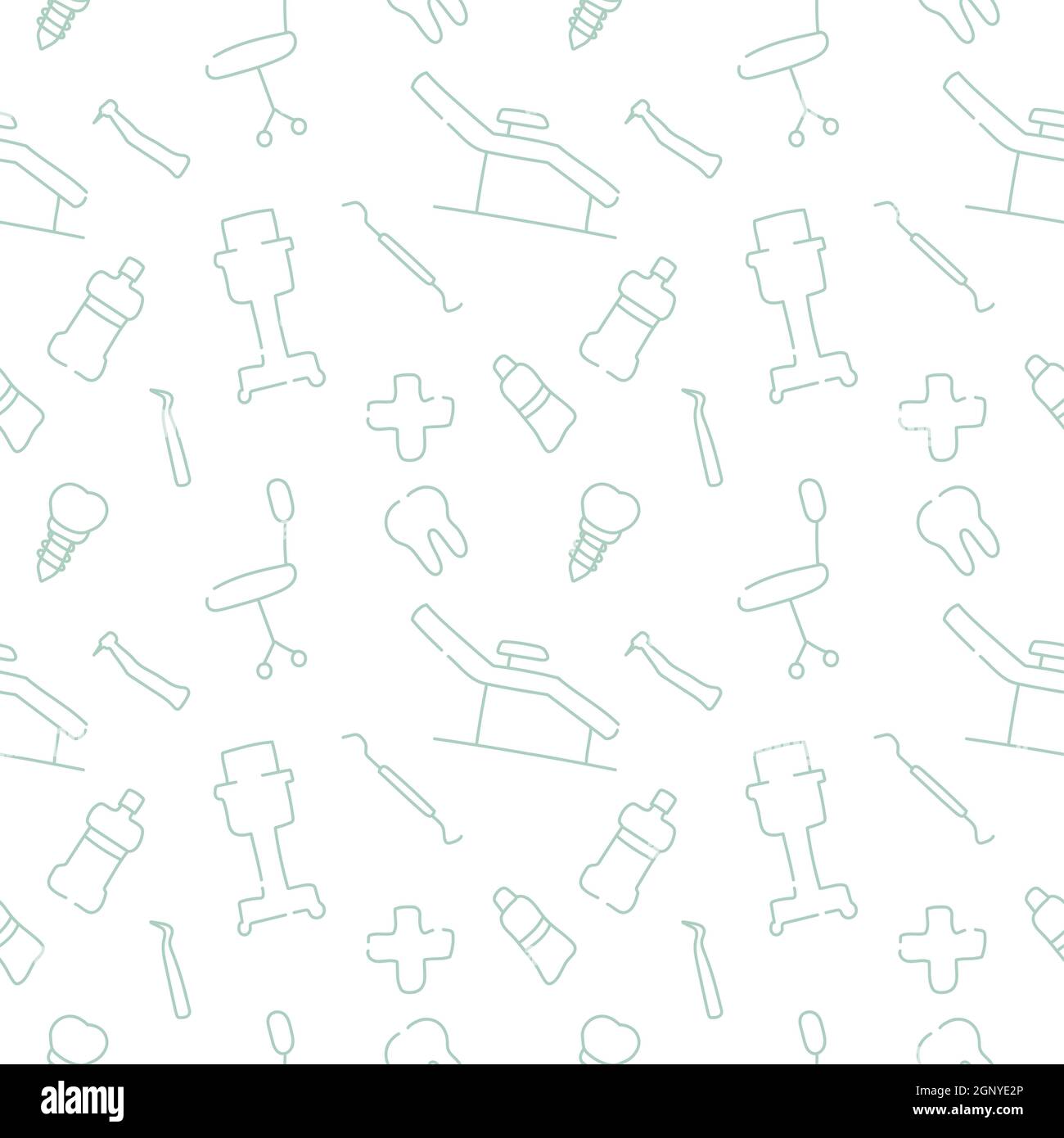 Dental care, Orthodontics Seamless Pattern with Line Icons. Dentist, Medical Equipment, Braces, Tooth Prosthesis, Floss, Caries Treatment, Toothpaste. Stock Vector