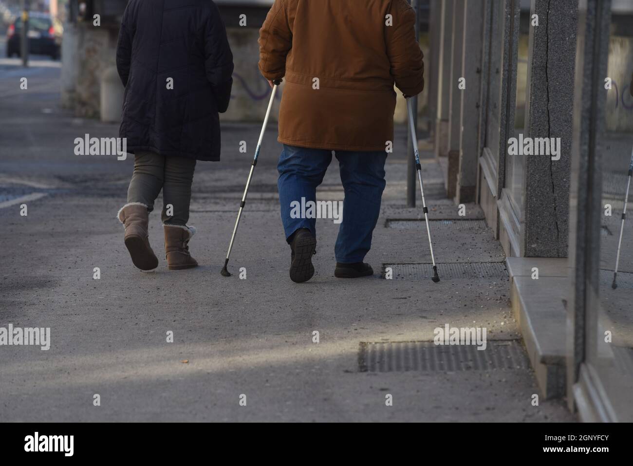 crutches as a walking aid for people with walking disabilities Stock Photo