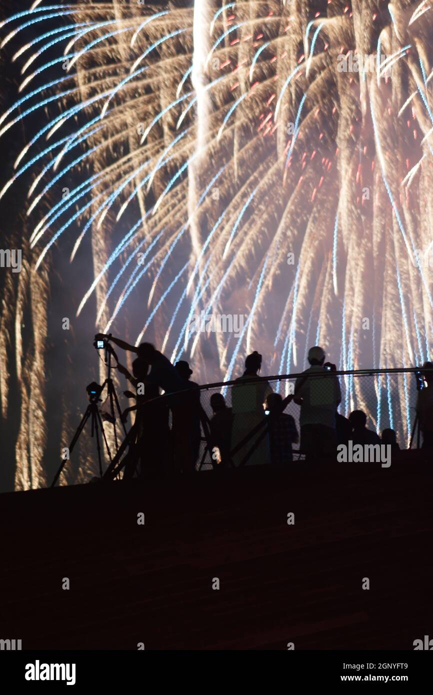 Fireworks and people silhouette. Shooting Location: Yokohama-city kanagawa prefecture Stock Photo