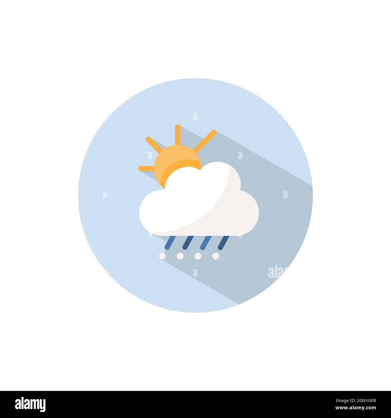 Sleet, cloud and sun. Flat icon on a circle. Weather vector ...