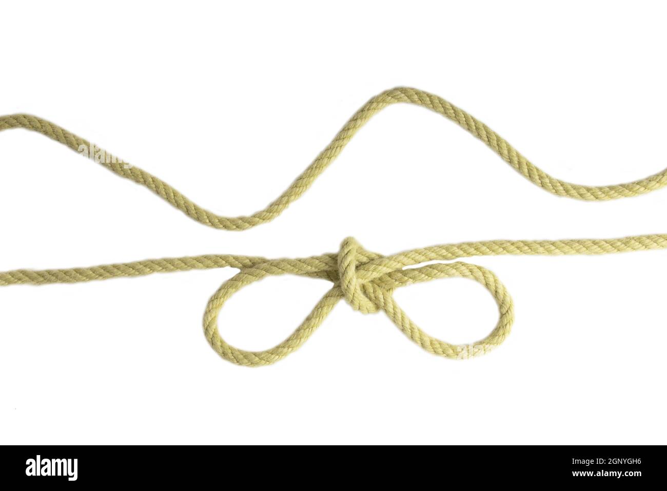 Closeup of a node or knot and two ropes isolated on a white background ...