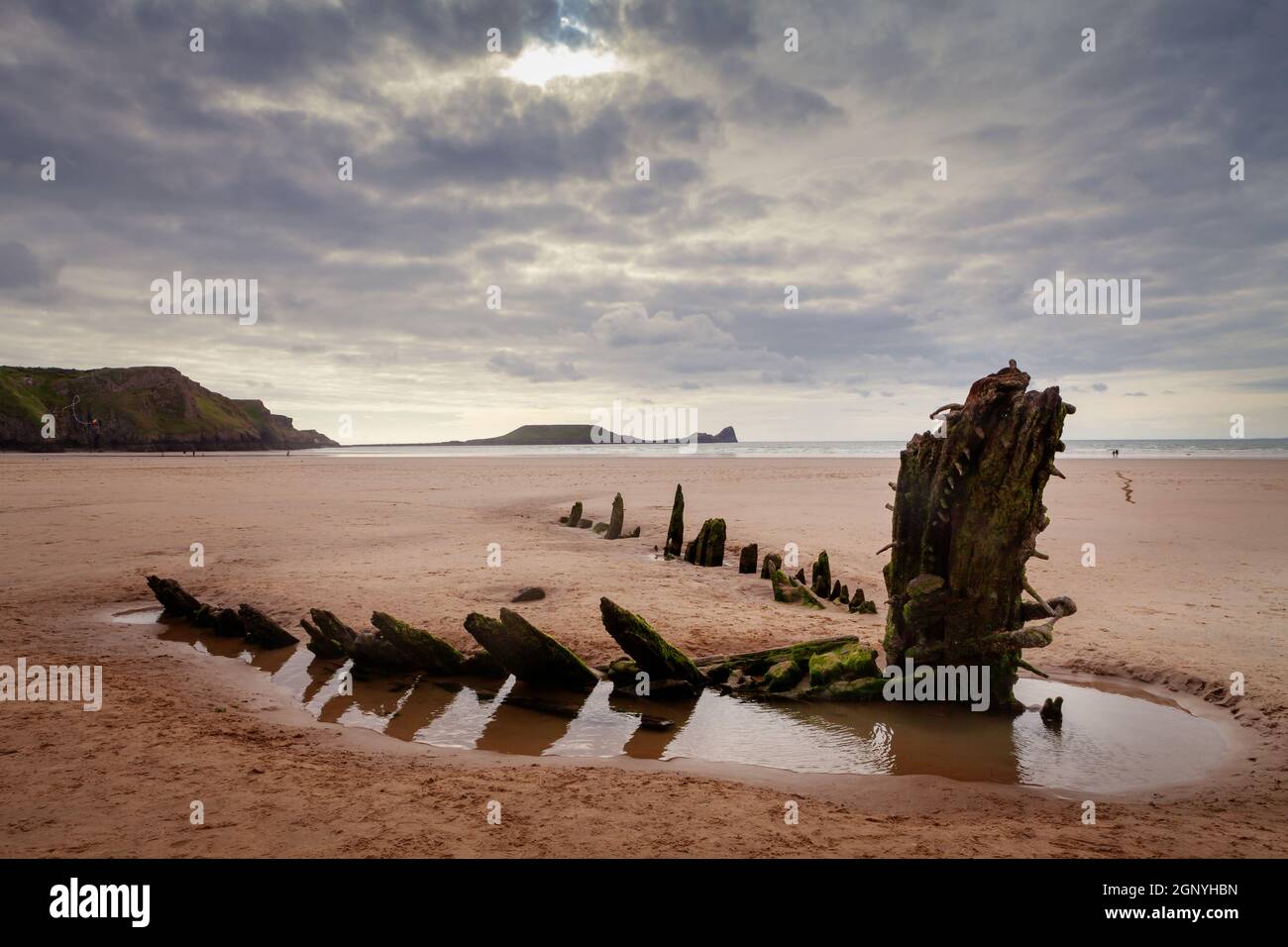 Helvetia shipwreck, Rhossili on a stormy September afternoon Stock Photo
