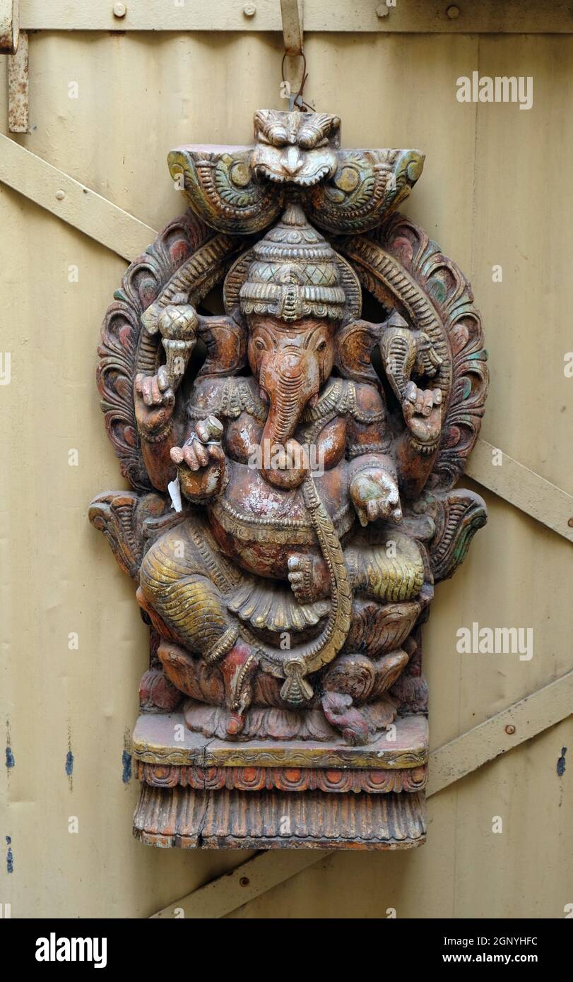 The statue of the God Ganesha on the front door of the house in Jaipur