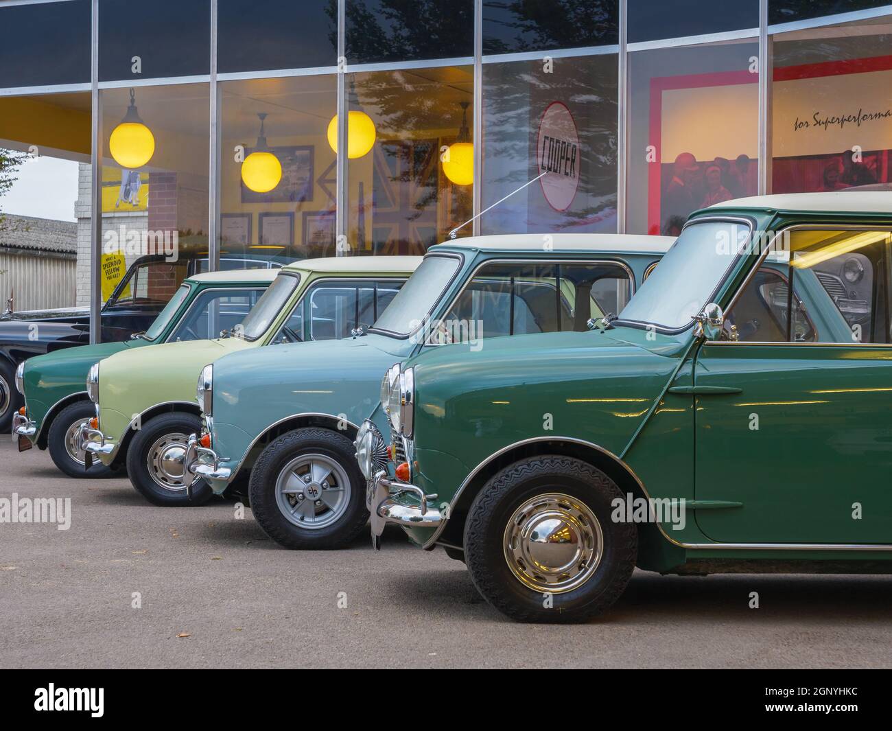 Lineup of Mini's at the Goodwood Revival 2021, West Sussex, uk Stock Photo