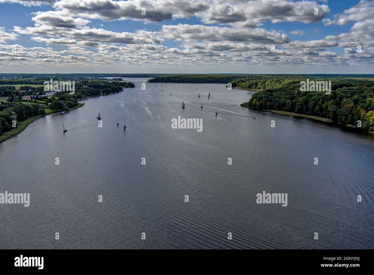 Aerial view of the Jeziorak Lake in Northern Poland Stock Photo