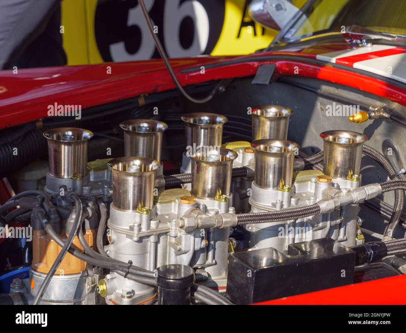 Cobra racing car carburetors at the Goodwood Revival 2021 Stock Photo