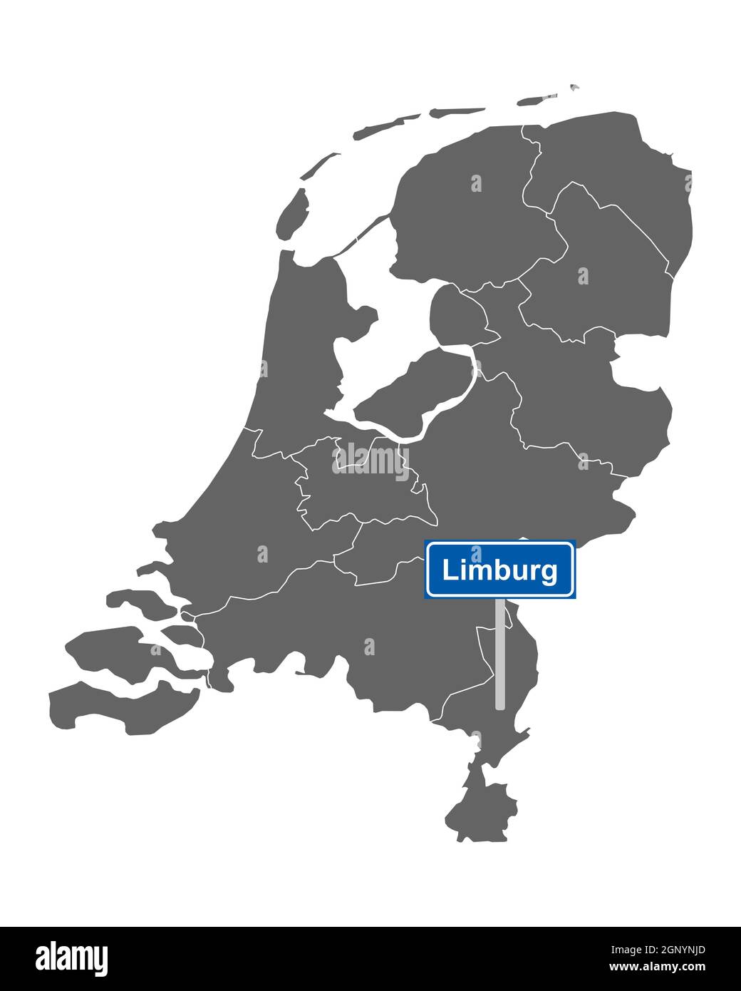 Landkarte der Niederlande mit Ortssschild Limburg Stock Photo