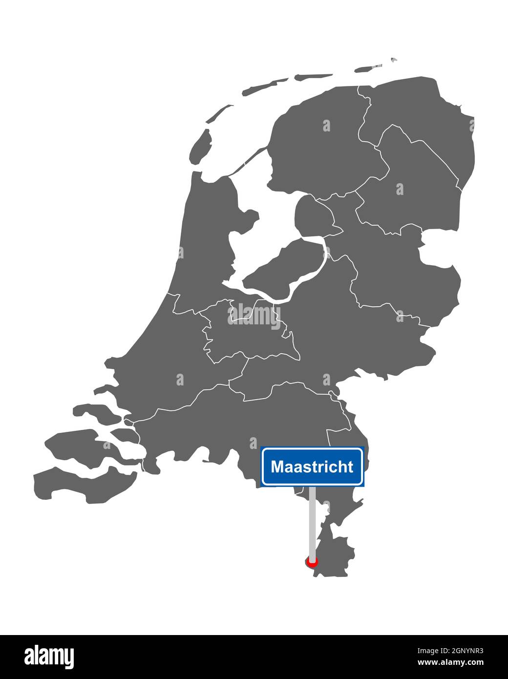 Landkarte der Niederlande mit Orstsschild Maastricht Stock Photo