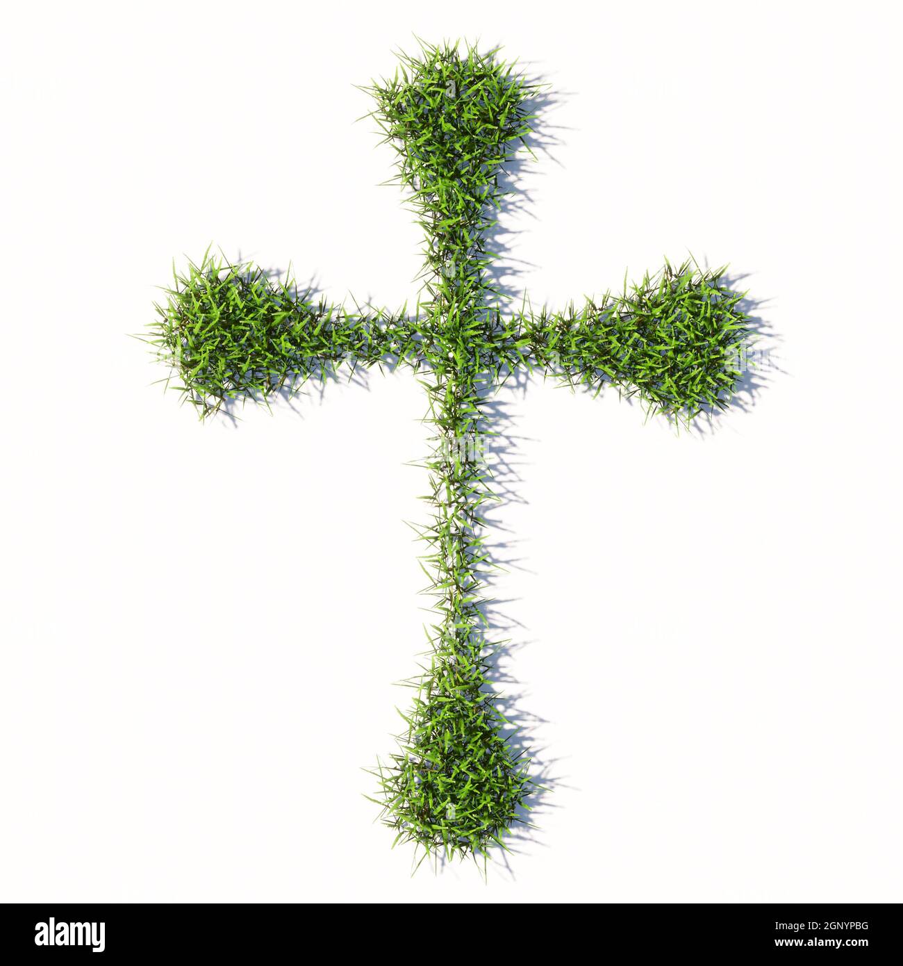 Concept or conceptual green summer lawn grass isolated on white background, sign of religious christian cross. A 3d illustration metaphor for God Stock Photo