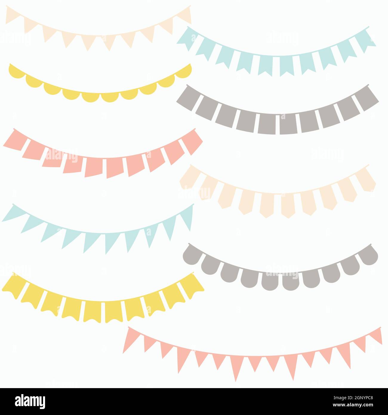 Colorful Bunting Banners. Hand Drawn Triangular Garland. Colored