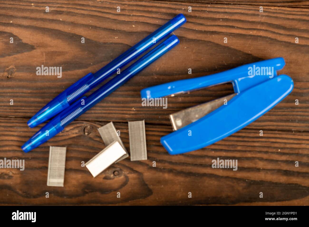 Stationery stapler, stapler staples, close-up selective focus Stock Photo
