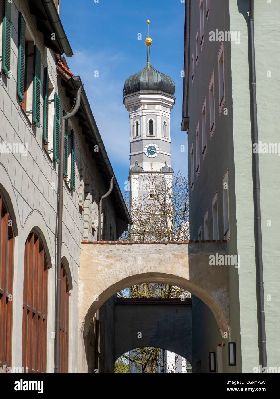 Dreifaltigkeitskirche seen from Donaustrasse - Ulm Stock Photo