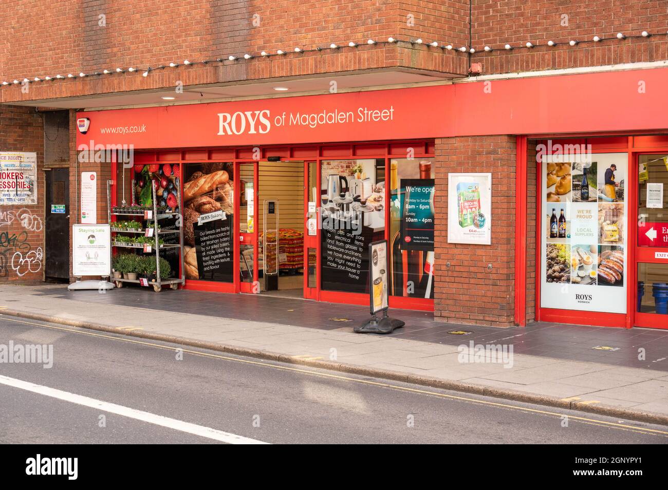 A view of Roys supermarket entrance on Magdalen Street Norwich Stock