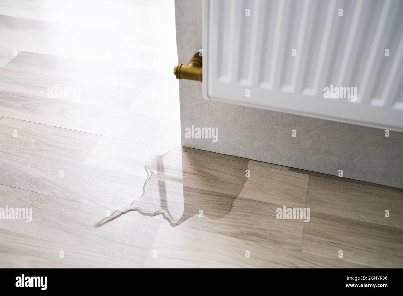Laminate Floor Damage In Room After Heating Pipe Leakage Stock Photo