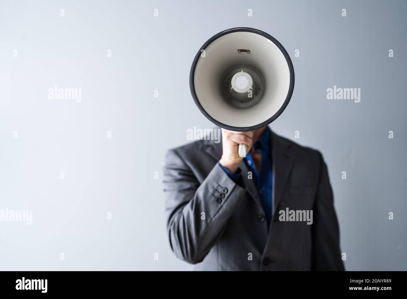 Man Making Megaphone Announcement. Warning Concept Speaker Stock Photo Alamy