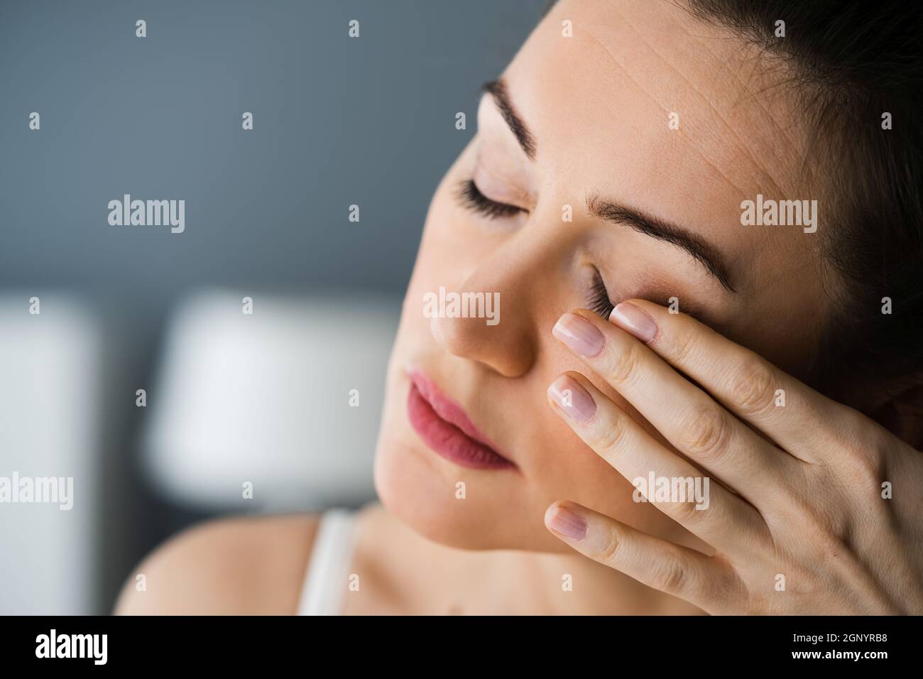 Tired Exhausted Eye Pain And Ache Problem Stock Photo Alamy