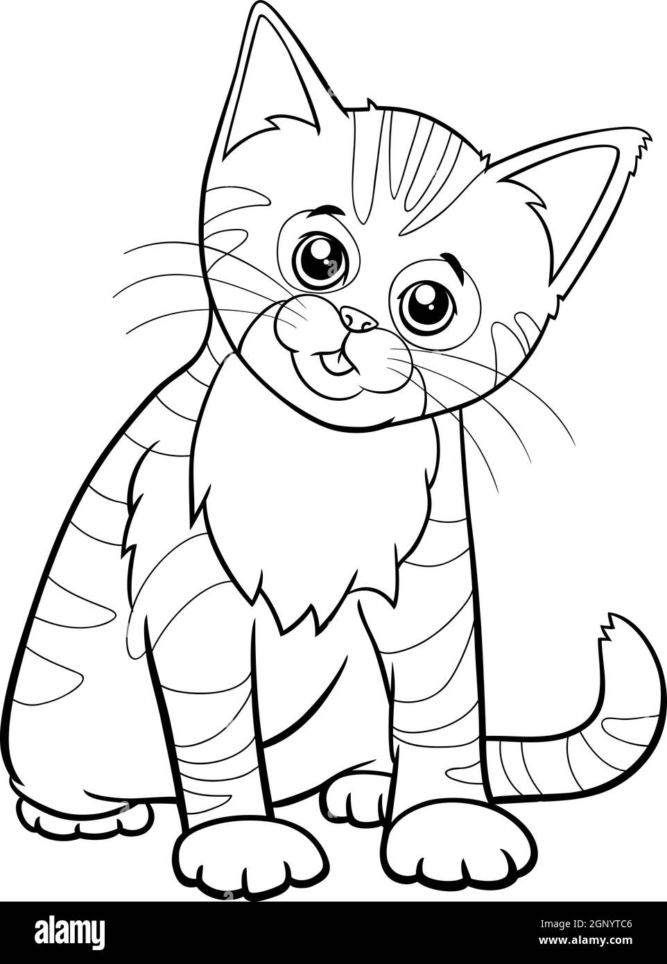cute kitten cartoon animal character coloring book page Stock Vector
