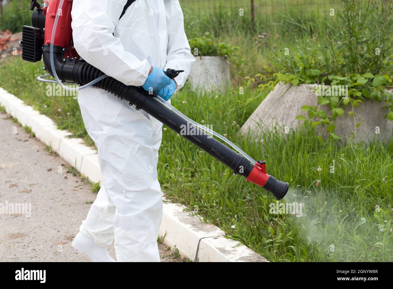 Man spraying insects outdoors. Pest control Stock Photo Alamy