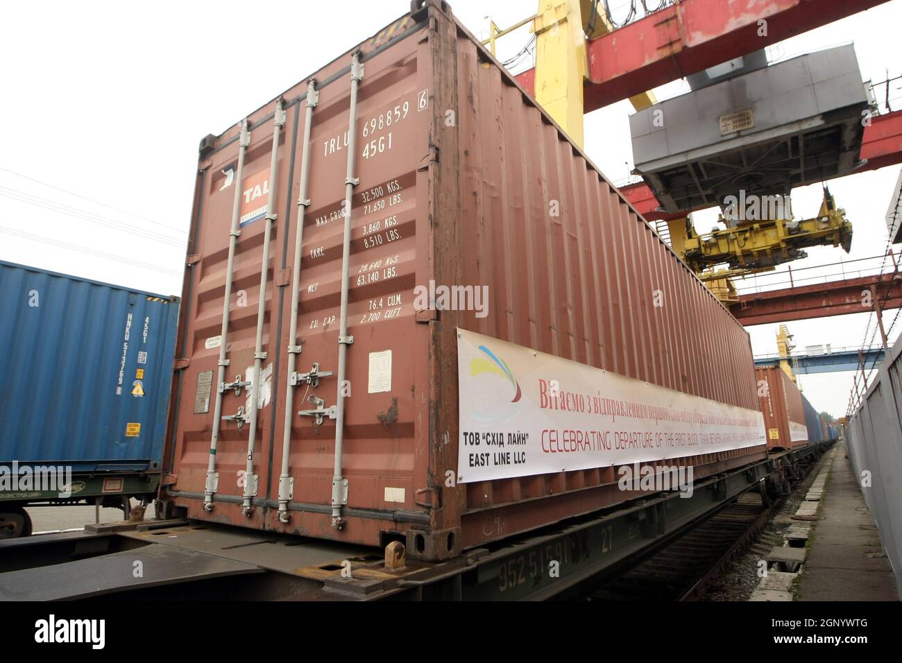 KYIV, UKRAINE - SEPTEMBER 28, 2021 - The first container train with ...