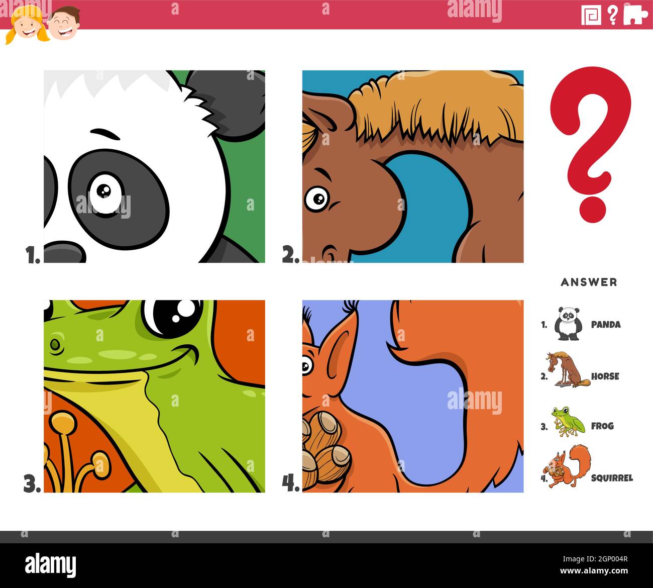 Guess Cartoon Animal Characters Educational Game For Kids Stock Vector