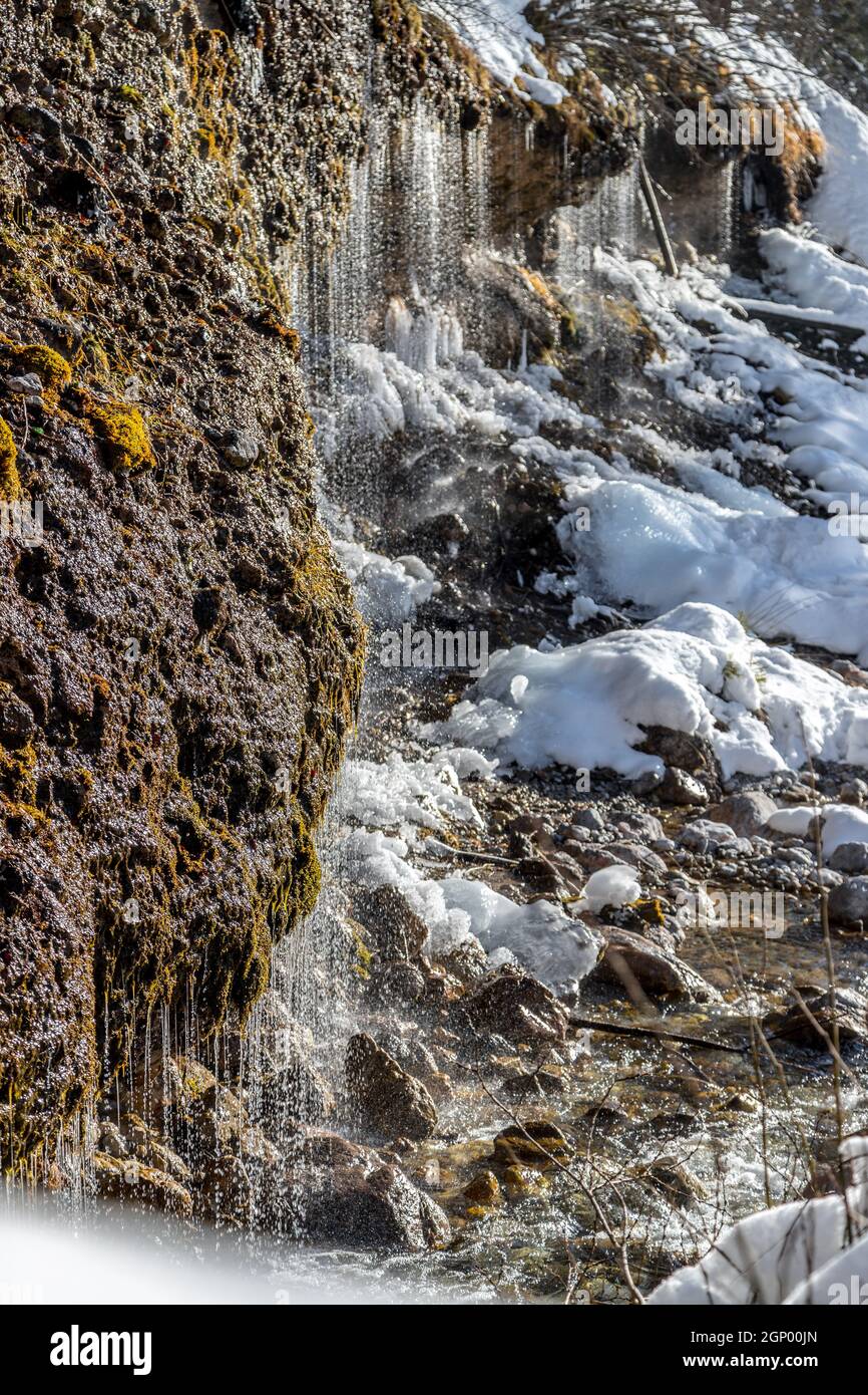 Waterfalls in Maria Alm, Hinterthal in Winter time. Triefen Stock Photo