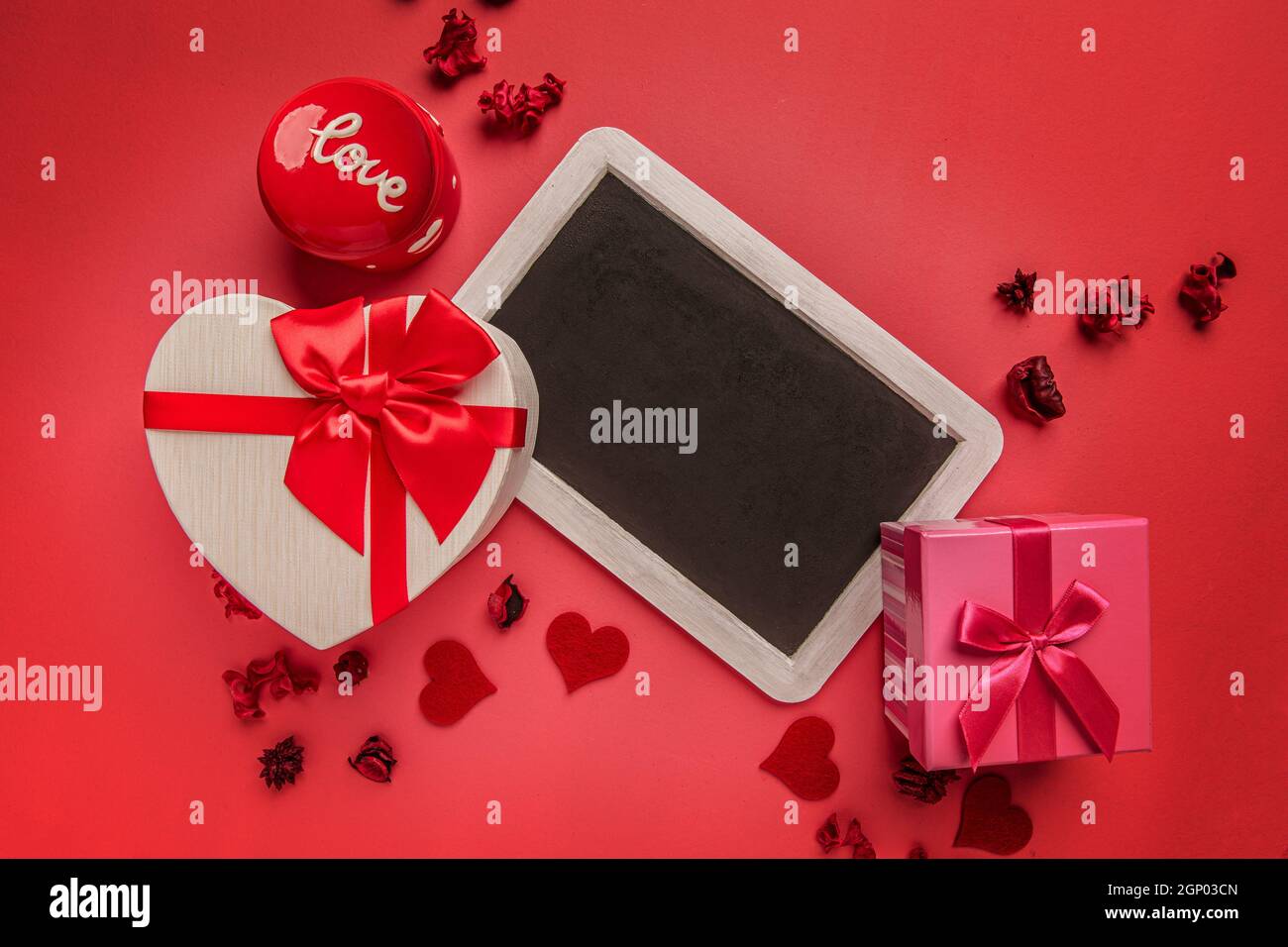 Valentines day greeting card with heart shaped gift box and with ...