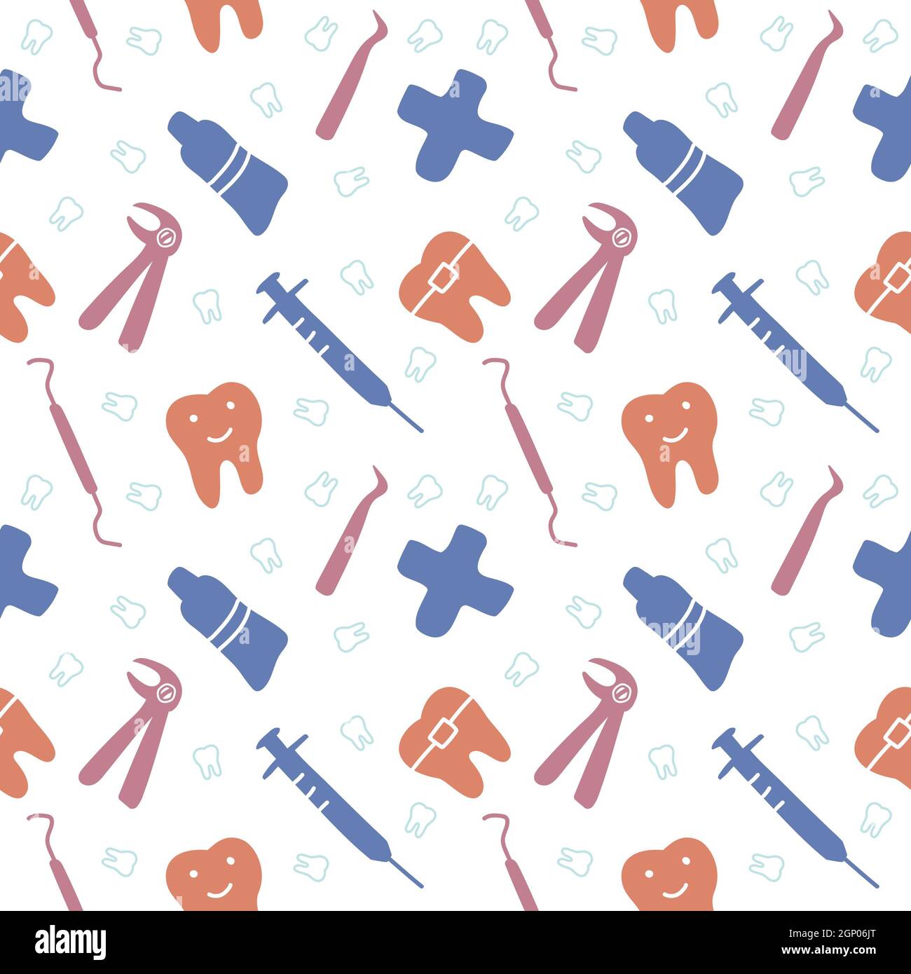 Dental care, Orthodontics Seamless Pattern with Line Icons. Dentist ...