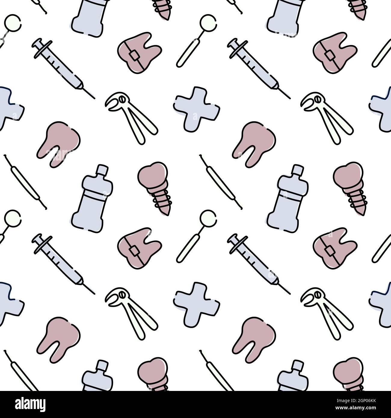 Dental care, Orthodontics Seamless Pattern with Line Icons. Dentist ...