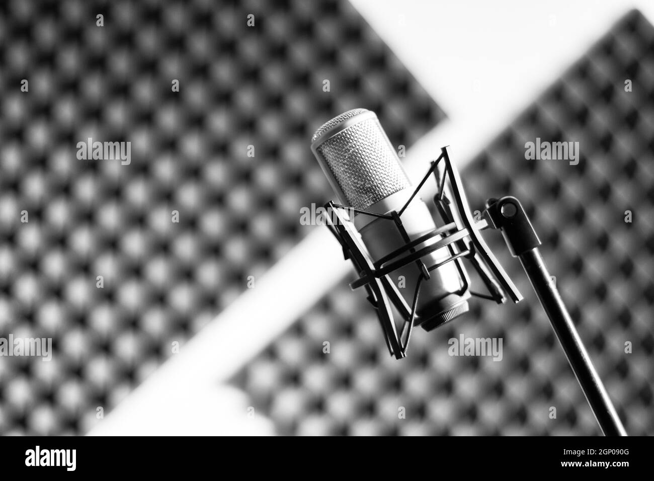 Professional studio microphone in a recording studio, sound insulation