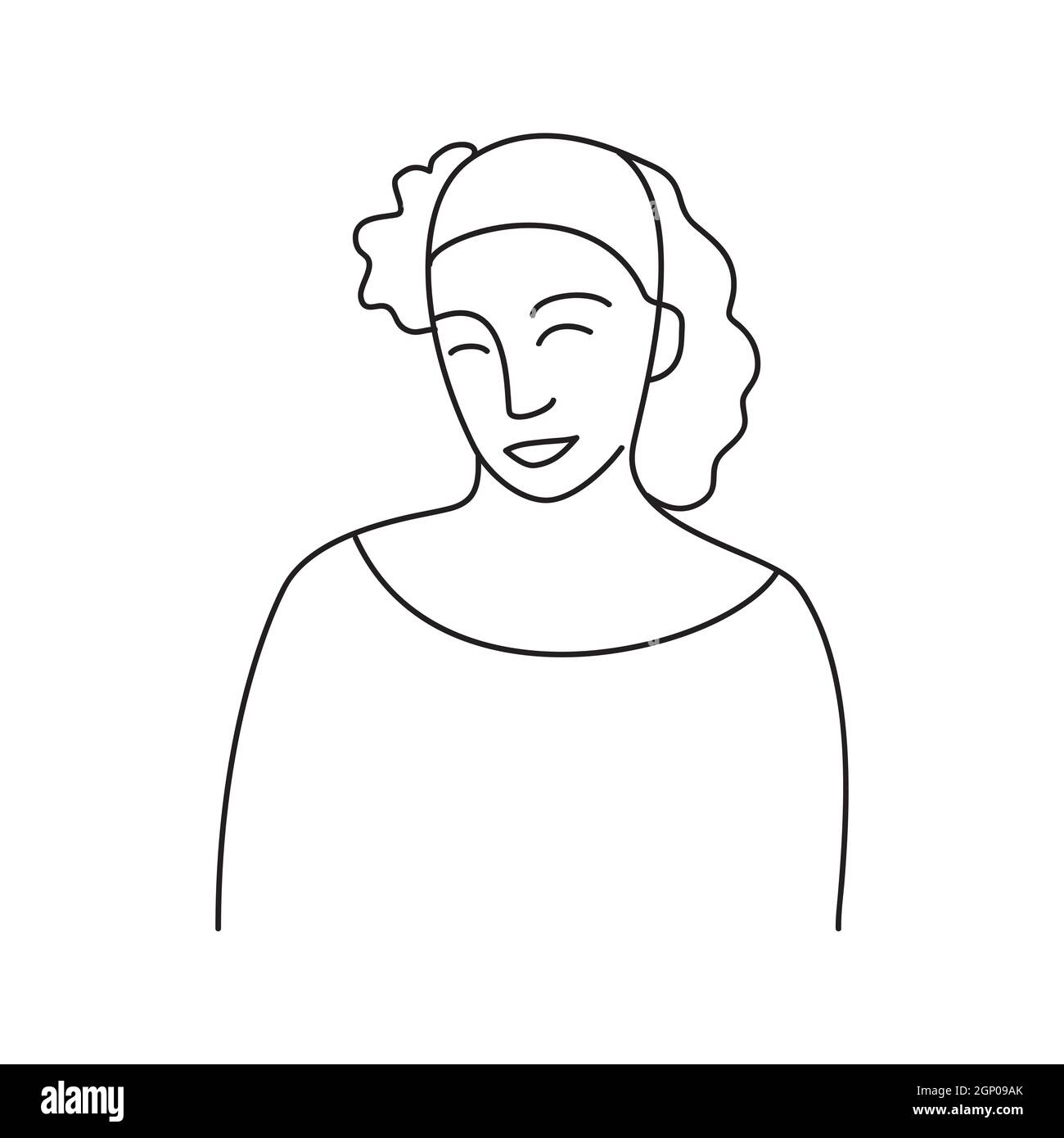 Minimalism hand drawn female vector portrait in modern abstract one line drawing graphic style. Decor print, wall art, creative design for social media. Trendy template with portrait woman front face Stock Vector