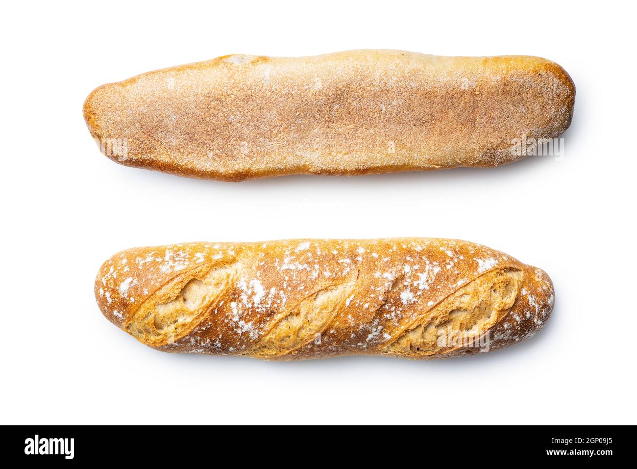 Two crispy fresh baguettes isolated on a white background Stock Photo ...