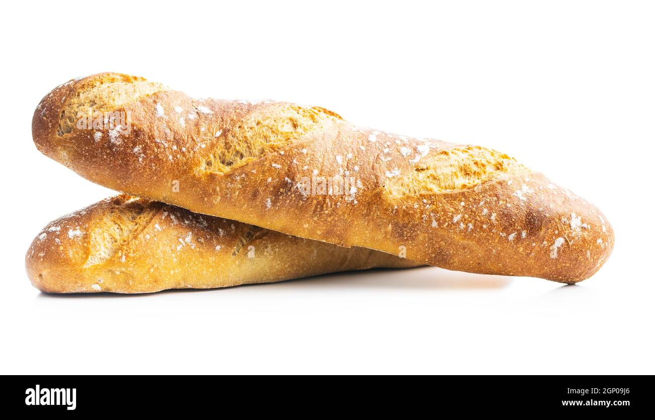 Two crispy fresh baguettes isolated on a white background Stock Photo ...