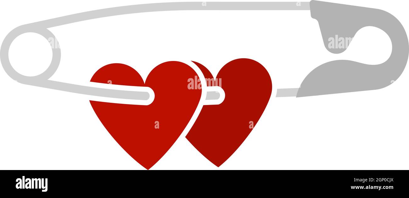 Two Valentines Heart With Pin Icon Stock Vector