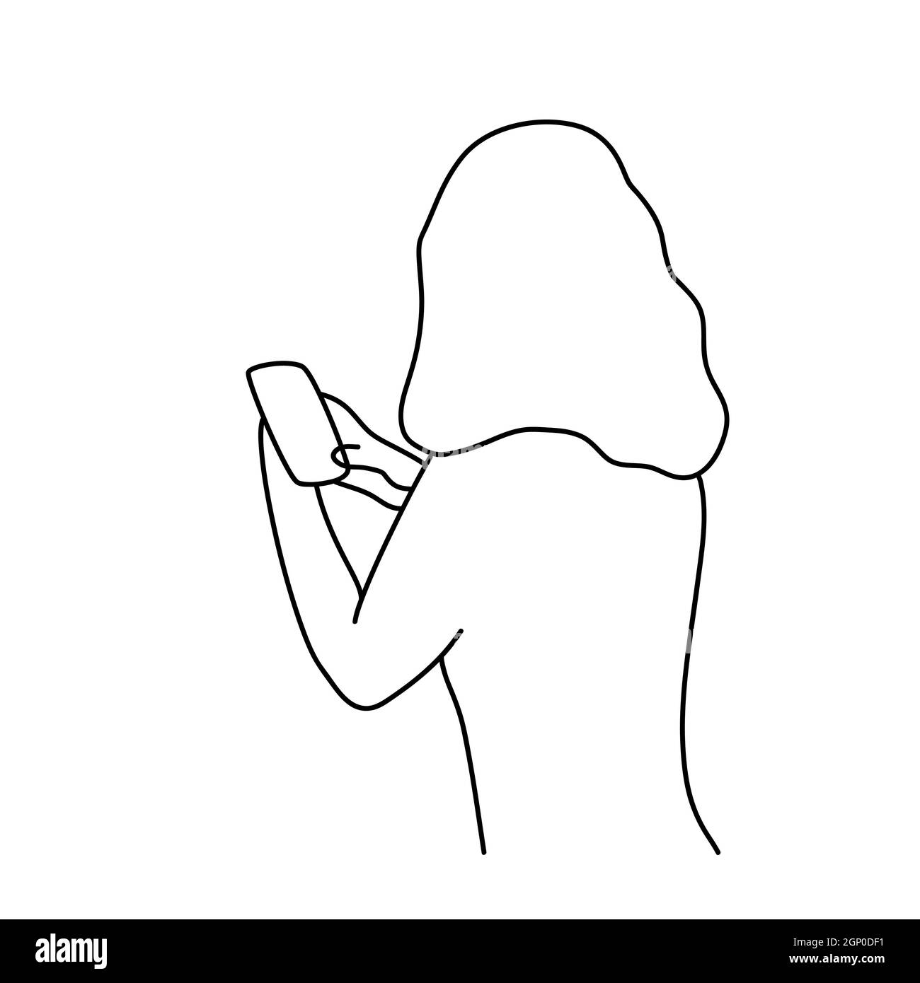 Minimalism hand drawn female from behind vector portrait modern abstract one line drawing graphic style. Decor print, wall art, creative design social media. Trendy template woman speaks on the phone Stock Vector