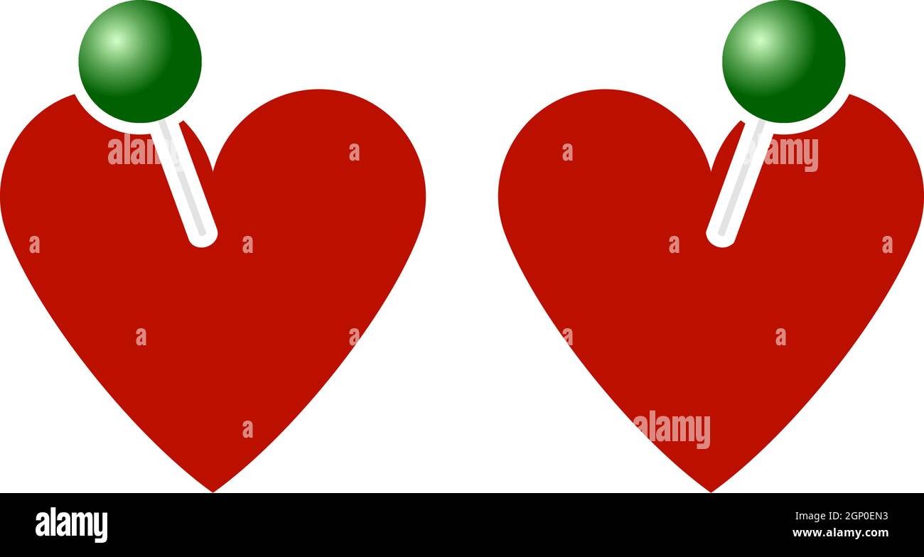 Two Valentines Heart With Pin Icon Stock Vector
