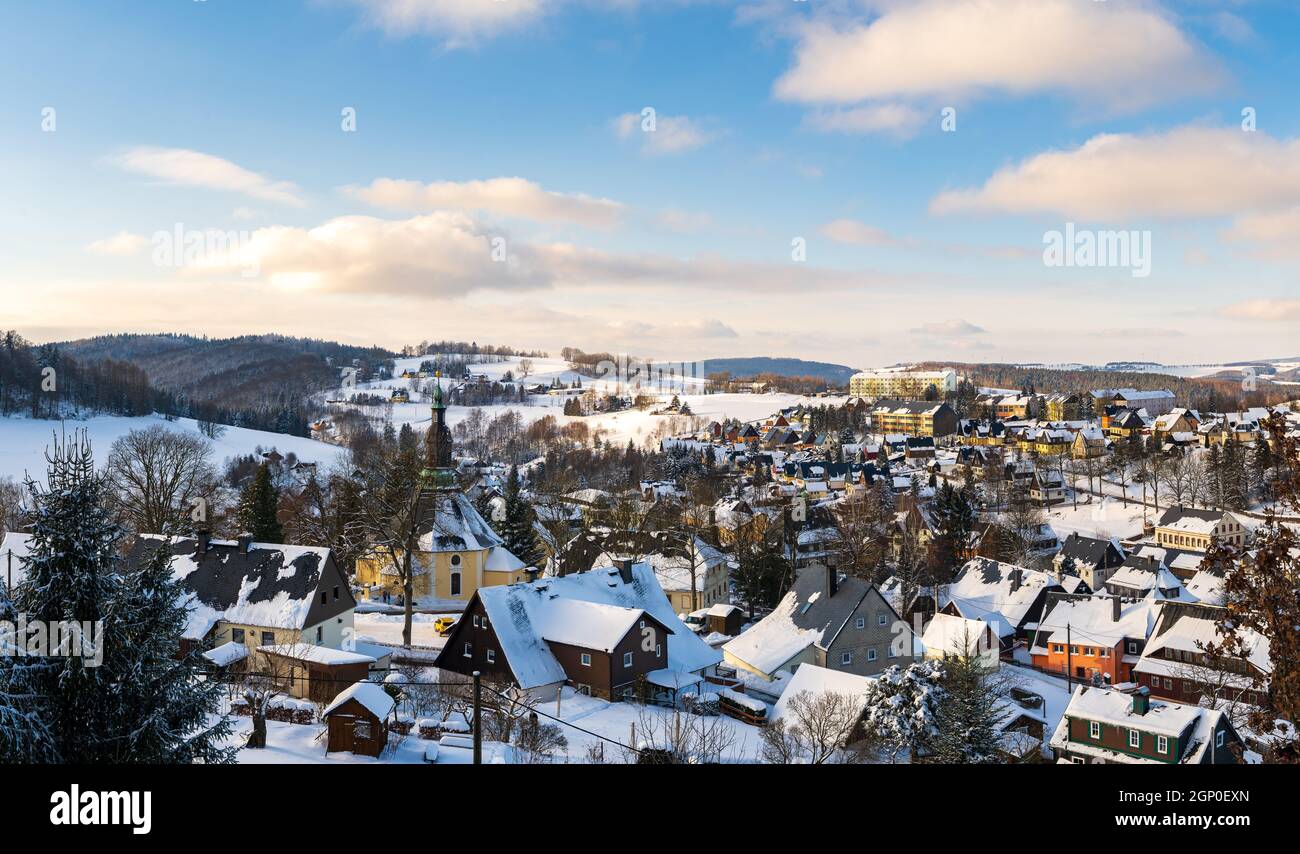 Panoramic view of Christmas Village Seiffen in Winter Saxony Germany ore  mountains Stock Photo - Alamy