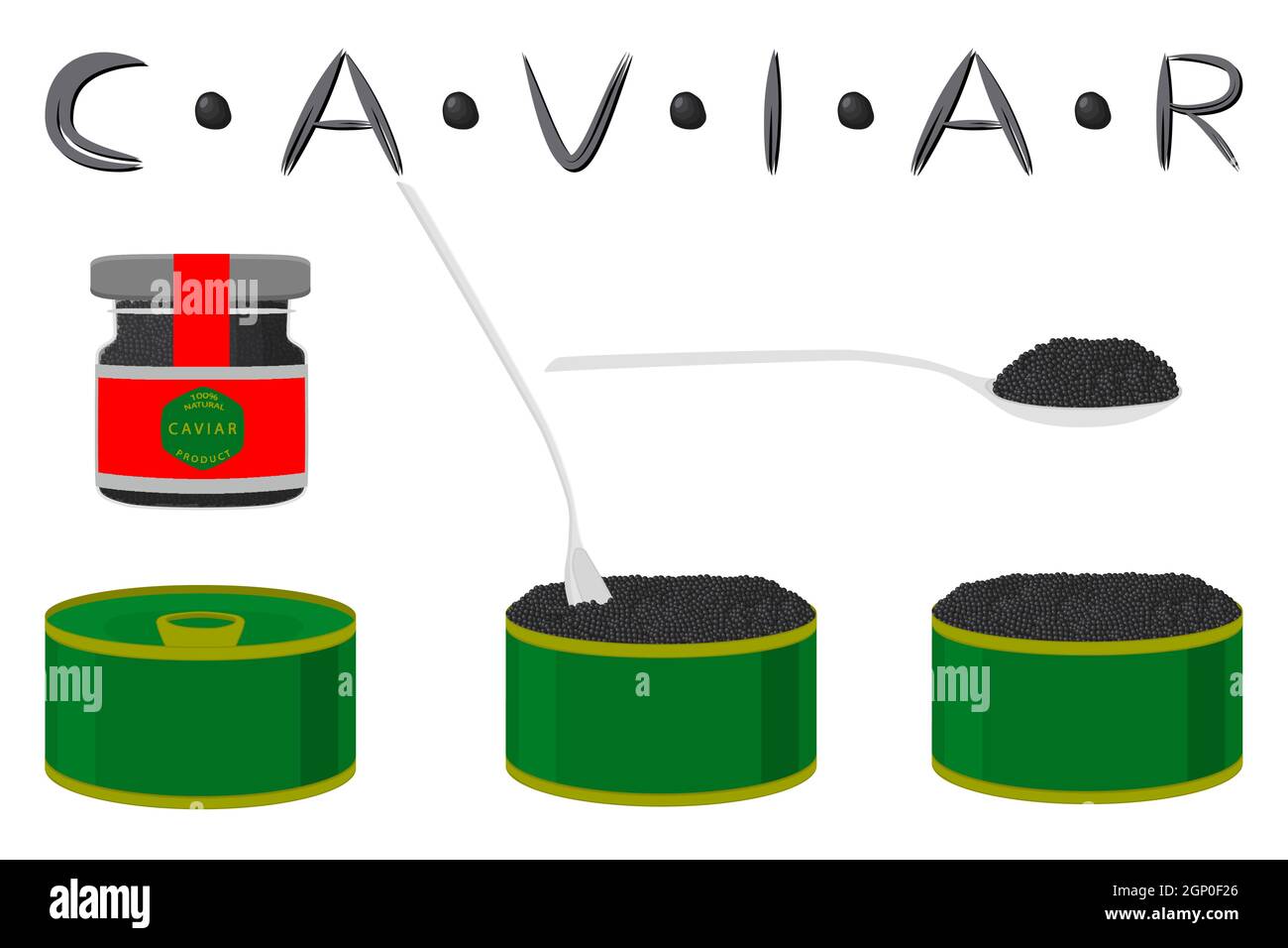 Illustration on theme big set various types fish caviar Stock Vector
