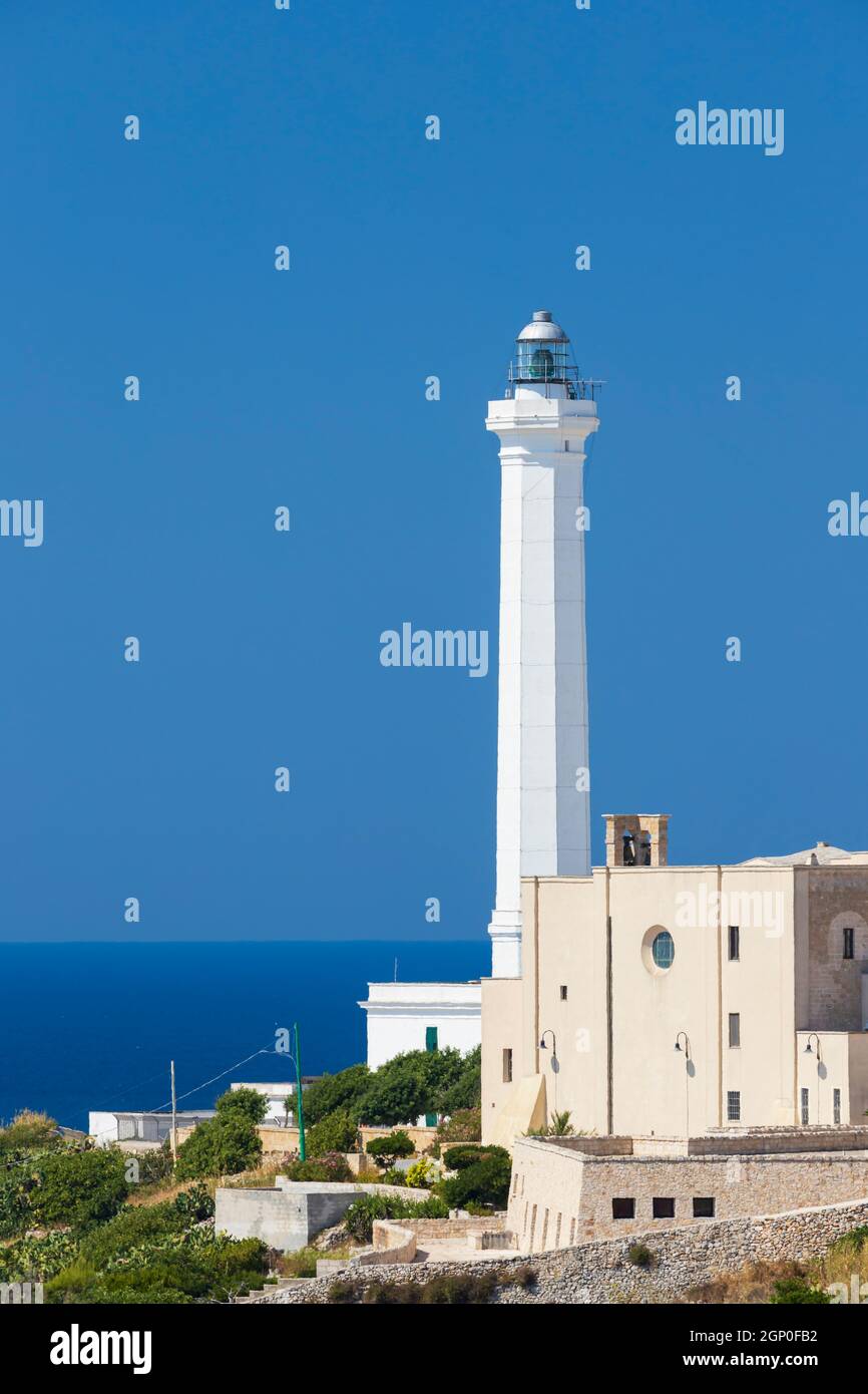 Santa Maria di Leuca lighthouse, Castrignano del Capo, Apulia region, Italy Stock Photo