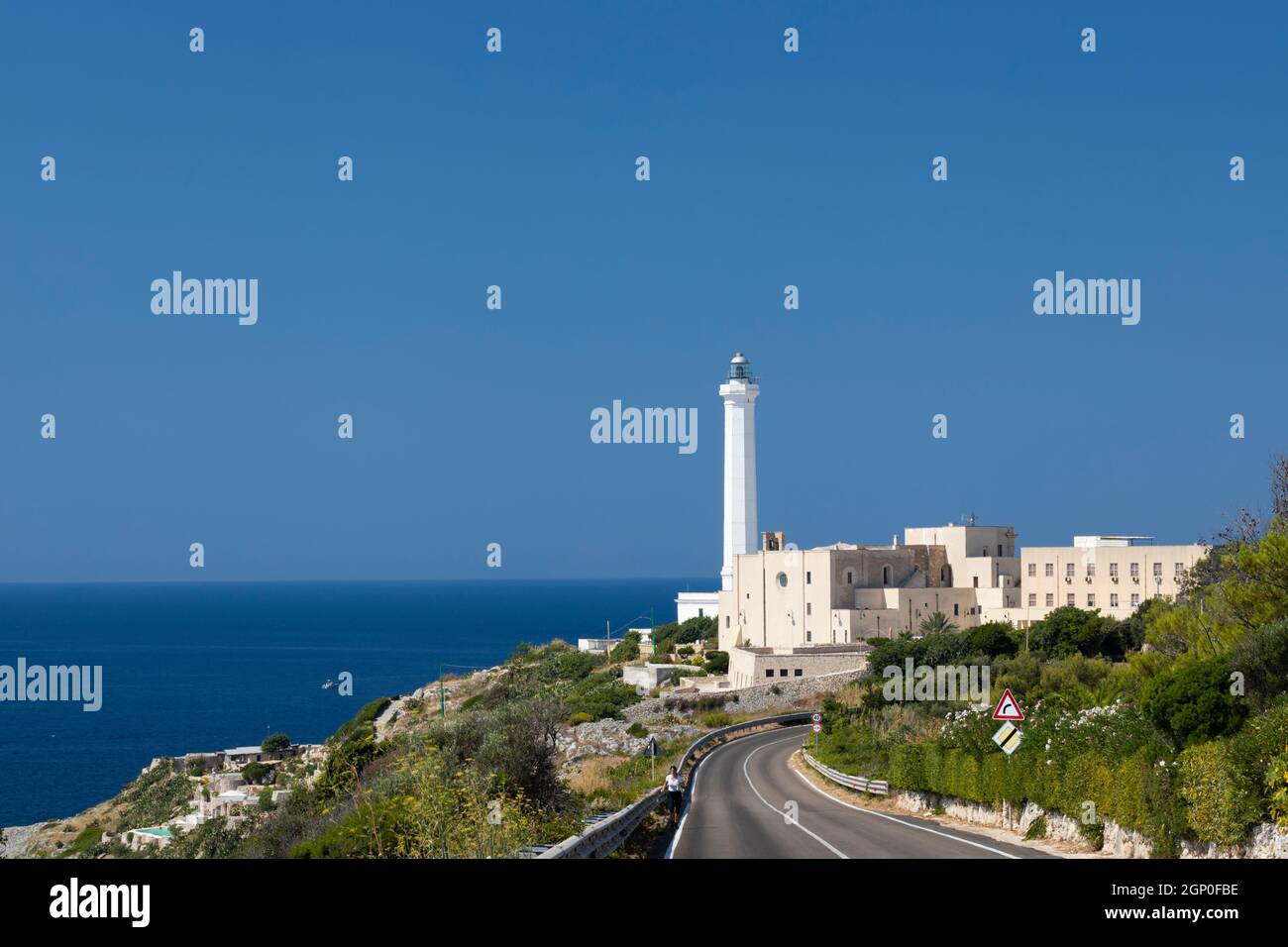 Santa Maria di Leuca lighthouse, Castrignano del Capo, Apulia region, Italy Stock Photo