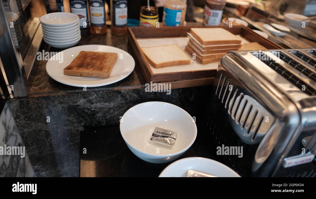 Bread and Toast Bakery Section at Five Star Hotel Breakfast Buffet