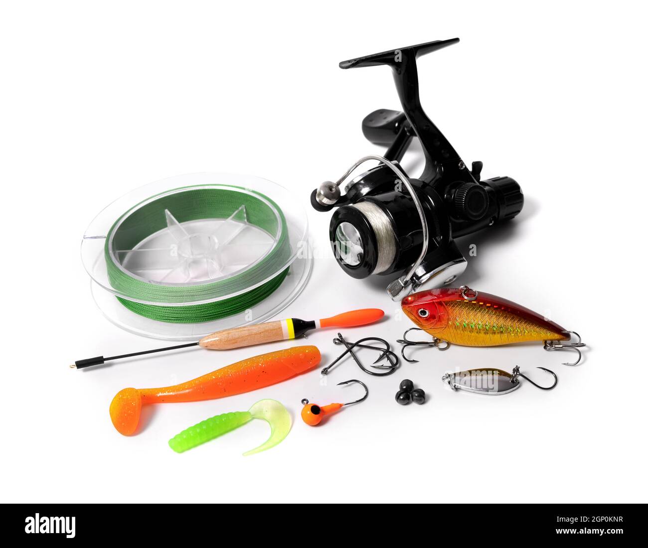 fishing tackle angling equipment isolated on white background Stock Photo