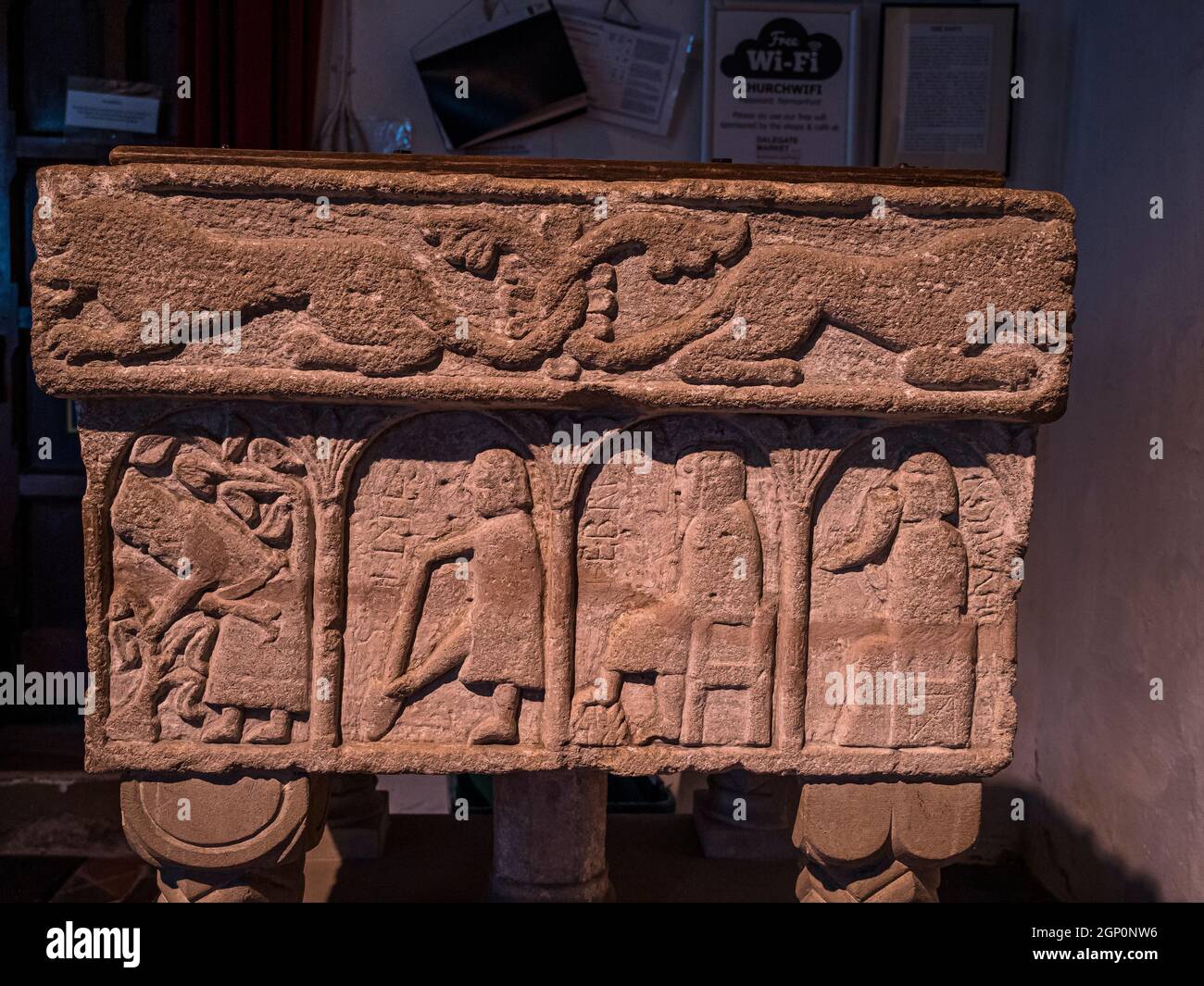 The font in St Mary's Church at Burnham Deepdale Stock Photo