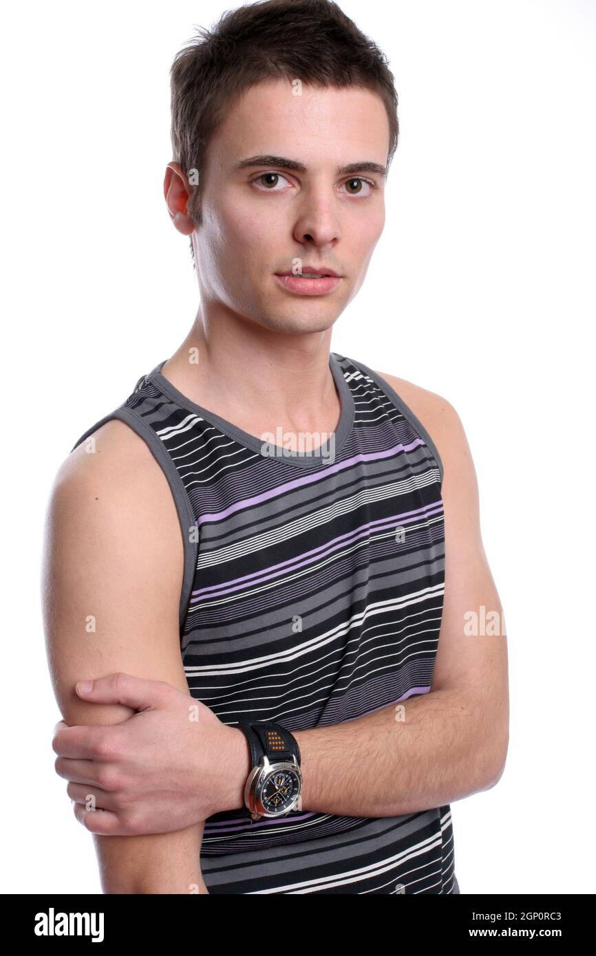 Young casual man posing, isolated in white background Stock Photo - Alamy