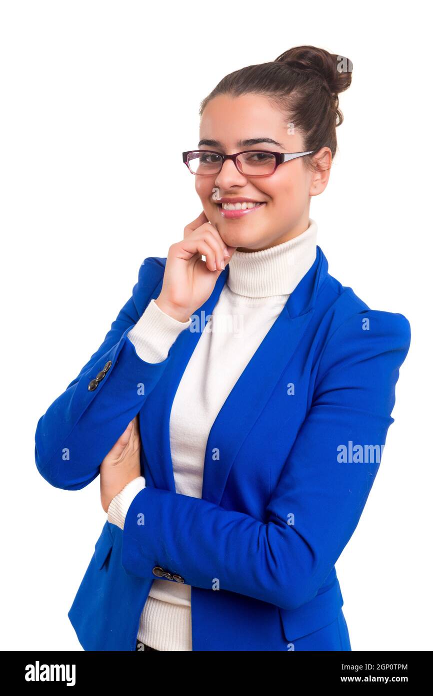 Young beautiful business woman posing isolated Stock Photo - Alamy
