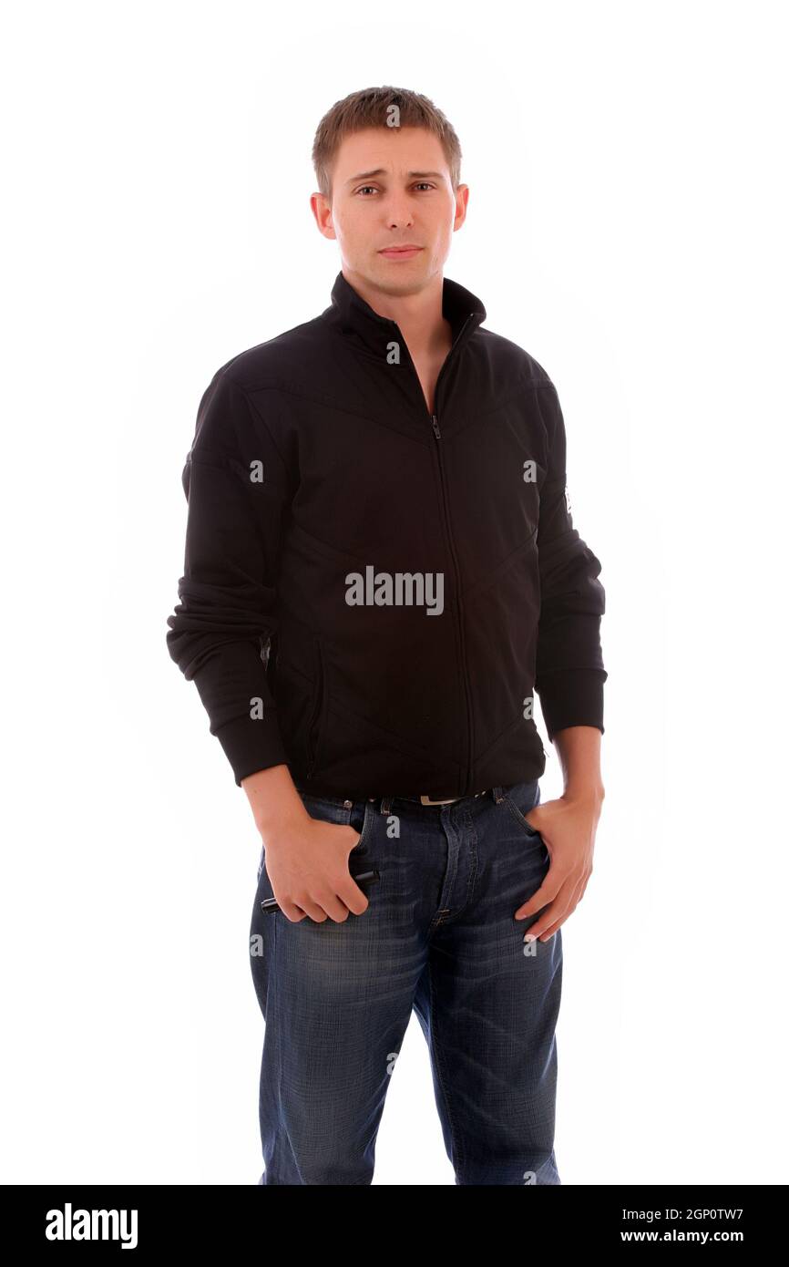 Young Casual Man posing, isolated in white background Stock Photo - Alamy