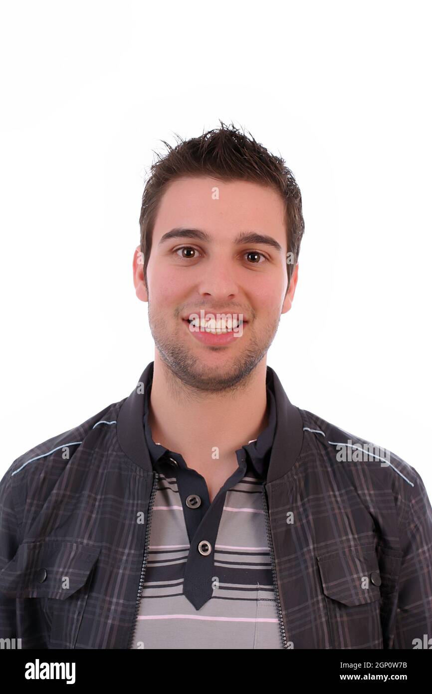 Young casual man posing, isolated in white background Stock Photo - Alamy