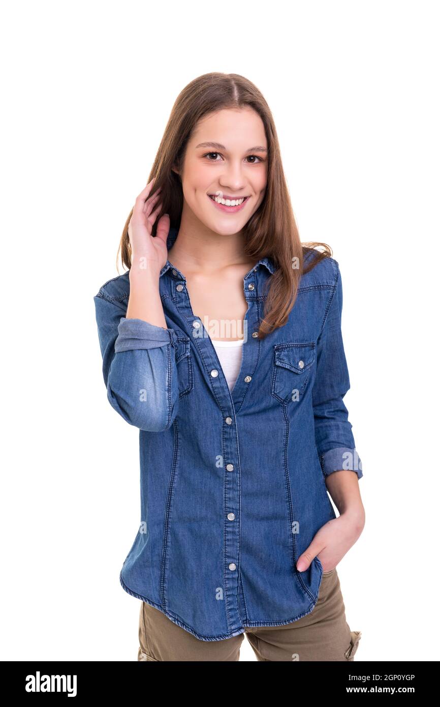 Studio shot of a beautiful young casual woman Stock Photo - Alamy
