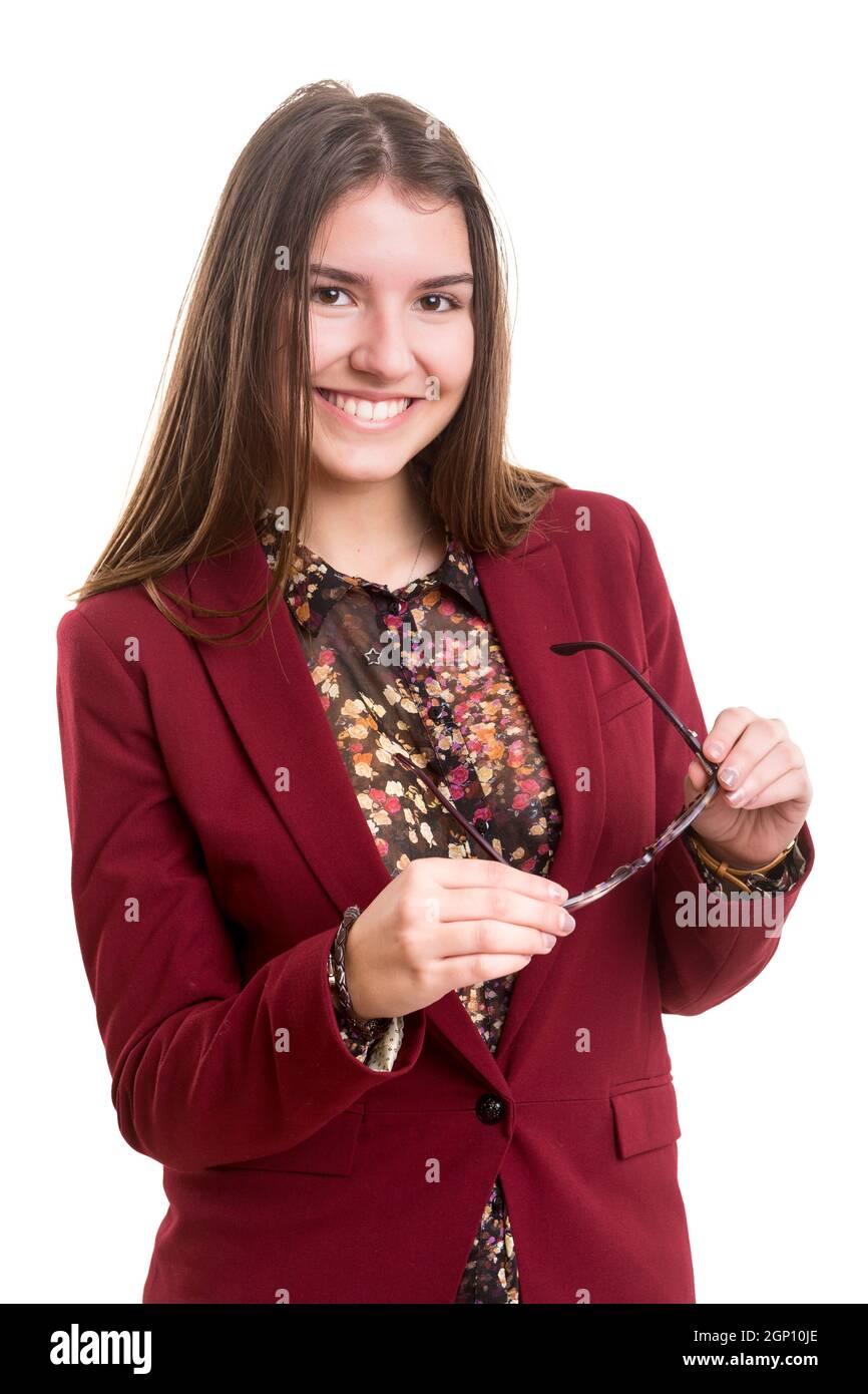 Young beautiful business woman posing isolated Stock Photo - Alamy